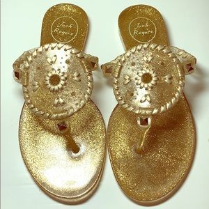 Sparkly gold jack roger flip flops